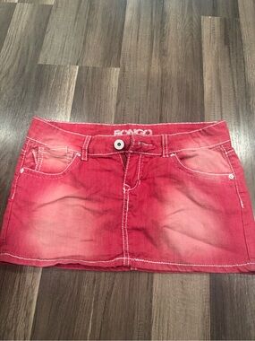 BONGO Bright Red Denim Skirt with White Stitching